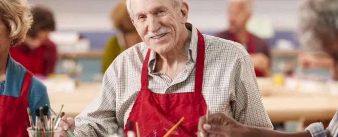 La Conner Retirement Inn Residents attending painting class and discussing about senior living myths