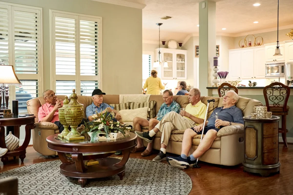 La Conner Retirement Inn Community Life Guide Senior friends relaxing together at home, reflecting Life at La Conner Retirement Inn community and, daily social connection